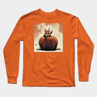 Skittish squirrel on a pumpkin Long Sleeve T-Shirt